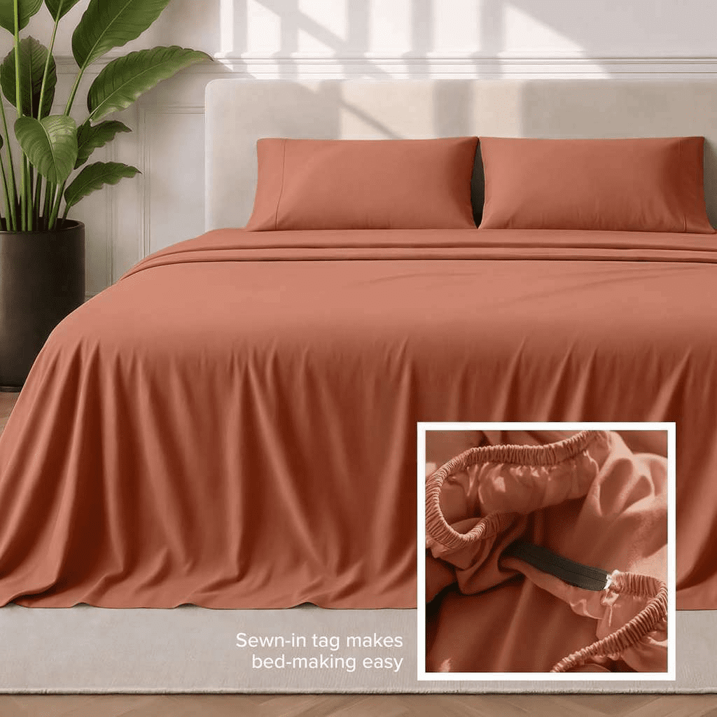 Queen Sheet Set 4 Piece Ultra Soft Microfiber Deep Pocket Easy Fit Bed Sheets and Pillowcases Terracotta