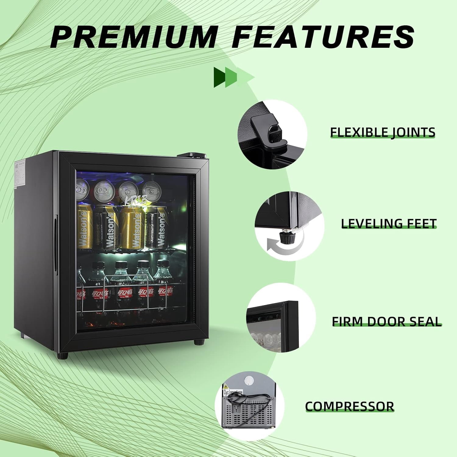 19 in Beverage Refrigerator Cooler, 80 Can Capacity Drink Fridge with Glass Door, Adjustable Shelves, LED Light, Freestanding Beer & Soda Fridge, Black