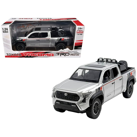 2024 Toyota Tacoma TRD Off Road Edition Truck Silver Metallic with TRD Stripes w/Sunroof and Wheel Rack 1/24 Diecast Model Car