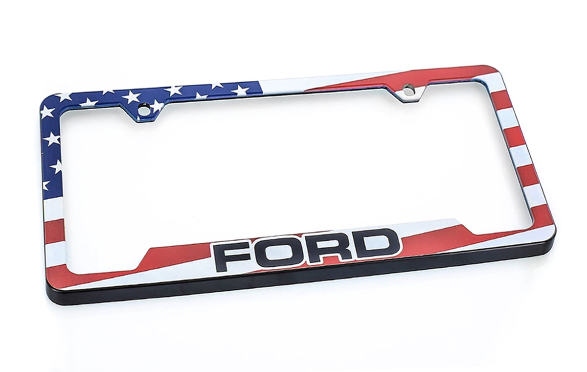 Ford American Flag Patriotic Red White Blue UV Printed Metal License Plate Frame