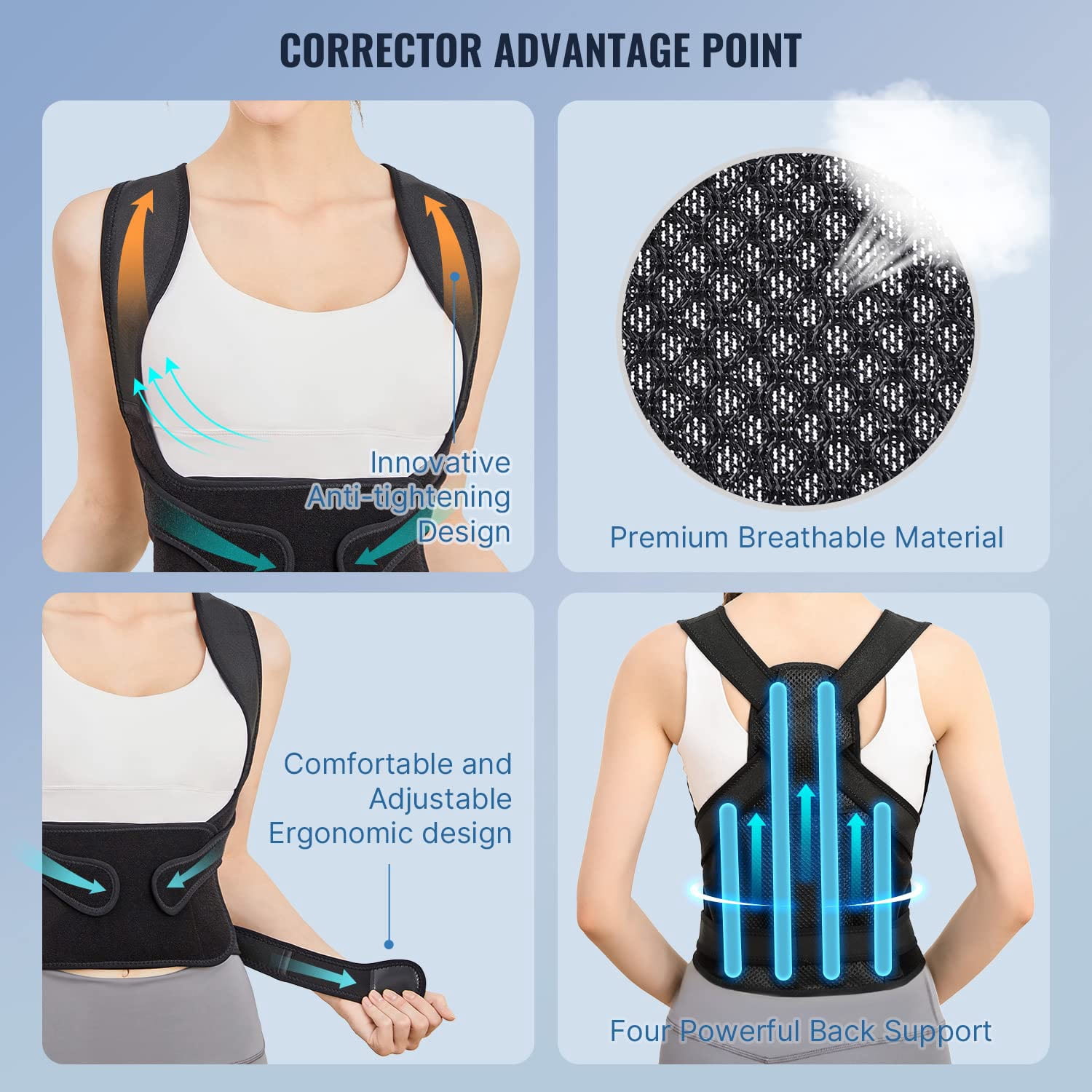 NEENCA Back Brace Posture Corrector for Women and Men, Adjustable Spine Support, Black, S Count