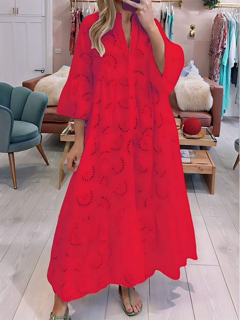 strapless open back dress Joycelin V-Neck Eyelet Maxi Dress Red main image 0