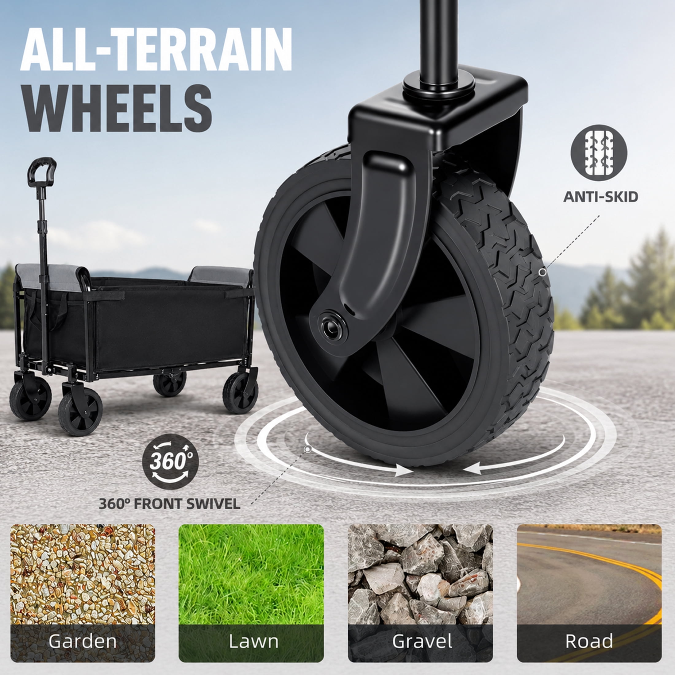 3-in-1 Collapsible Wagon with Wheels, 220 lbs Lightweight Folding Utility Cart with Cup Holders, Pet Wagon, Trunk Organizer for Groceries, Camping, Shopping, Black