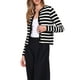 thumbnail image 4 of Suéter de cárdigan a rayas INSPIRE CHIC para mujer, cuello redondo, blusas de botones de bloque de color, L negro y blanco, 4 of 6