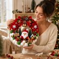 thumbnail image 4 of Santa Pom Pom Christmas Wreath, Traditional Christmas Front Door Wreath, Velvet Bow & Golden Bells, Indoor Winter Seasonal Home Decoration, 4 of 6