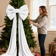 thumbnail image 5 of White Christmas Bow, Oversized Velvet Tree Topper with 62.99 Inch Flowing Tails, Large Winter Wonderland Bow for Door Mantel Staircase Holiday Decor, 5 of 6