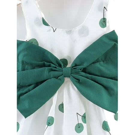 

Cute Cherry Print Bow Front Straps Cami Sleeveless White Baby Dresses (Baby s)
