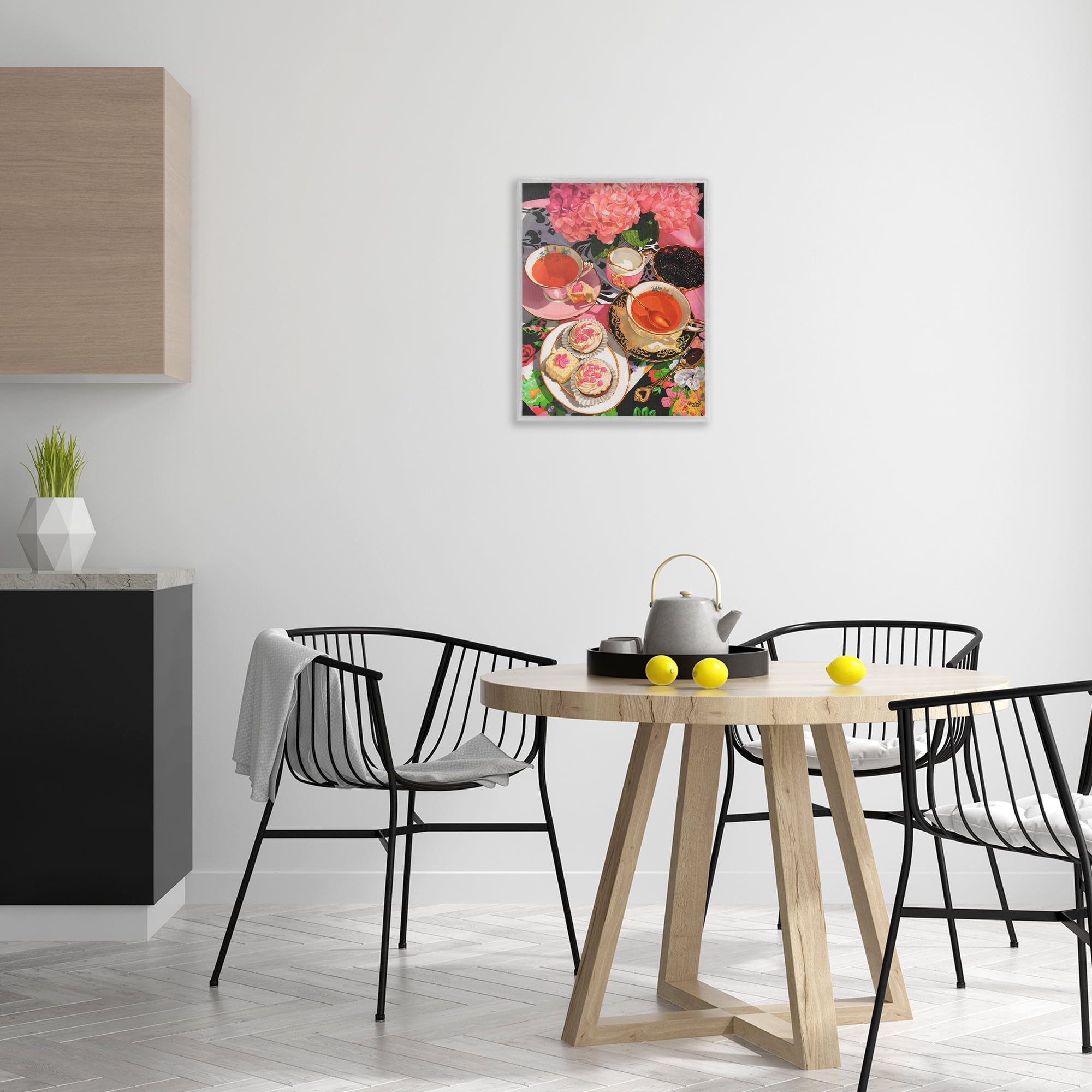Stupell Industries Pink Hydrangea Tea Party Food & Beverage Painting Gray Framed Art Print Wall Art, 16 x 20
