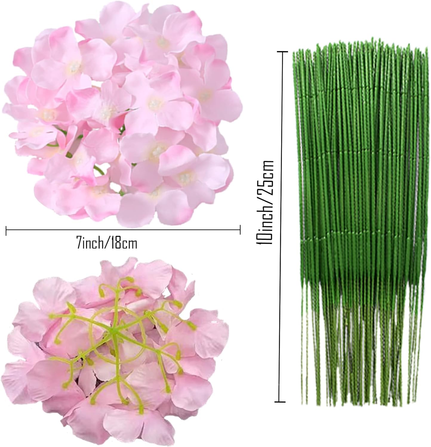 Silk Hydrangea Heads Artificial Flowers Heads and Stems Fake Hydrangea Flowers for Home Wedding Decor (Pure White)