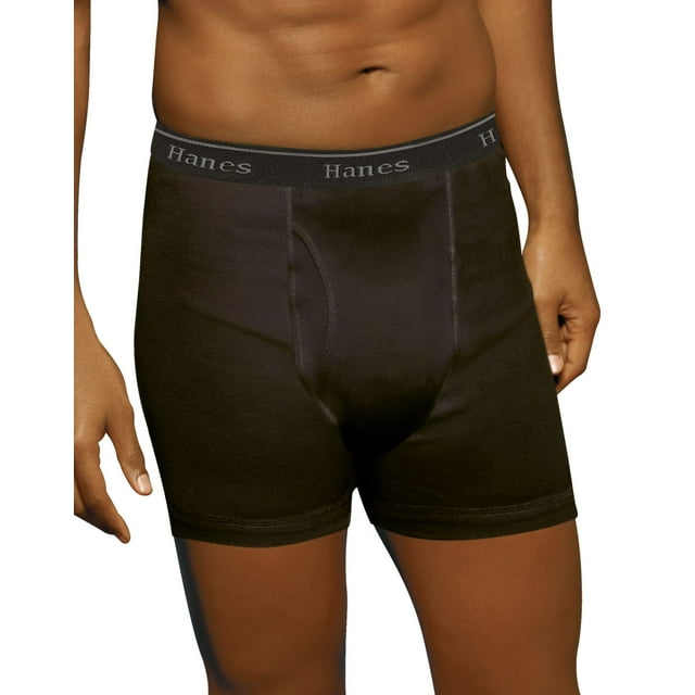 Hanes Classics Men`s TAGLESS No Ride Up Boxer Briefs, S, Black/Grey