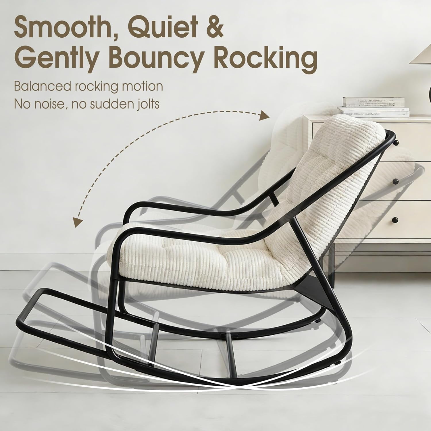 MOONMISS Rocking Chair with Soft Comfy Thick Cushion,Indoor/Outdoor with Footrest,Beige