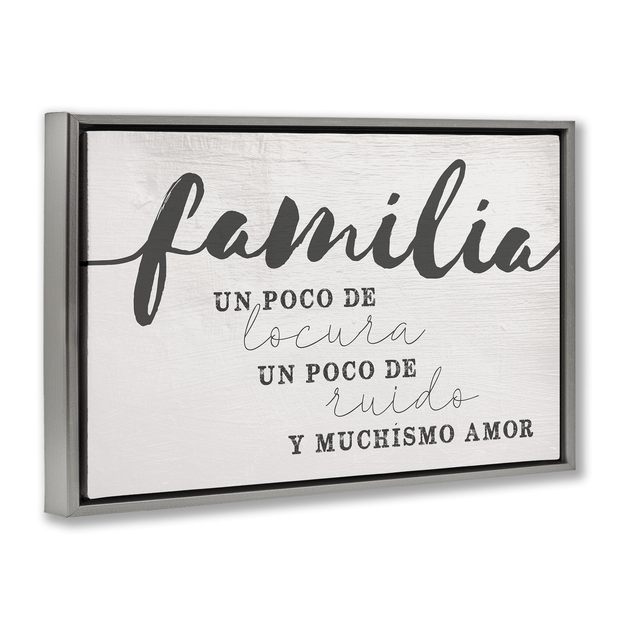 Stupell Industries Familia y Muchísimo Amor Inspirational Quotes & Sayings Painting Gray Floater Framed Art Print Wall Art, 31 x 21