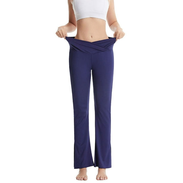 Navy Blue Flare Yoga Pants for Women, V Crossover High Waisted Flare