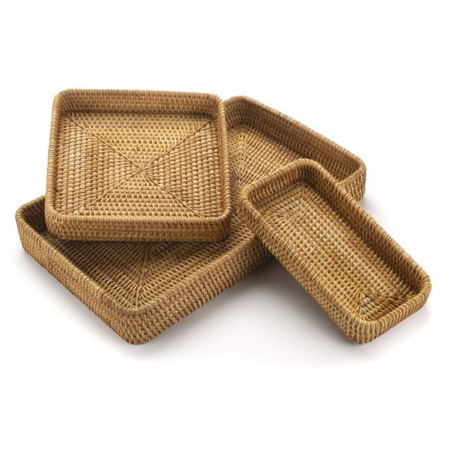 Bandeja rectangular de ratán YANGQIHOME, juego de 3 unidades, color natural