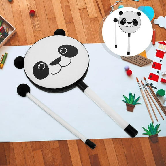 PTOOTP 2-Piece Musical Drum and Tambourine Set with Clear Sound, Multi-Color Plastic Kids Instrument Toy