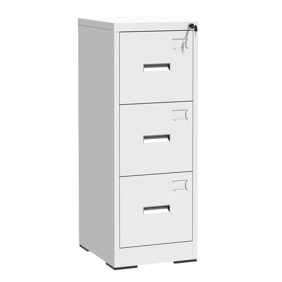 File Cabinet, 3 Drawer Filing Cabinet with Lock, Locking Vertical File Cabinet for Home Office, White Metal File Cabinet for Hanging Letter/Legal Folders, Easy Assemble