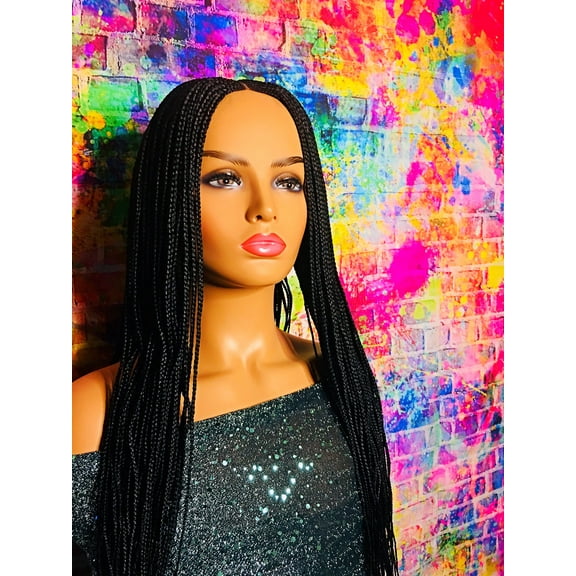 2Chique Boutique Women's Handmade Cornrow Box Braided Wig Color 1 Black, 32 Inches