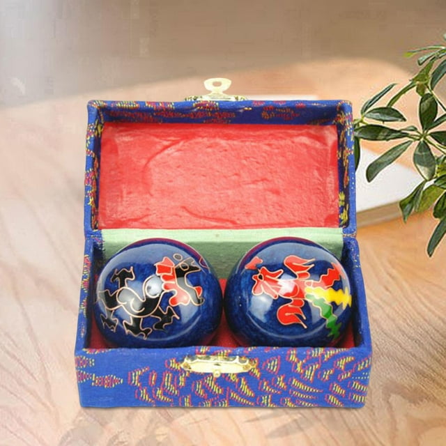 Bolas de manos shamjiam 2 uds balones de Ejercicio chinos con caja de almacenamiento Dragón Azul