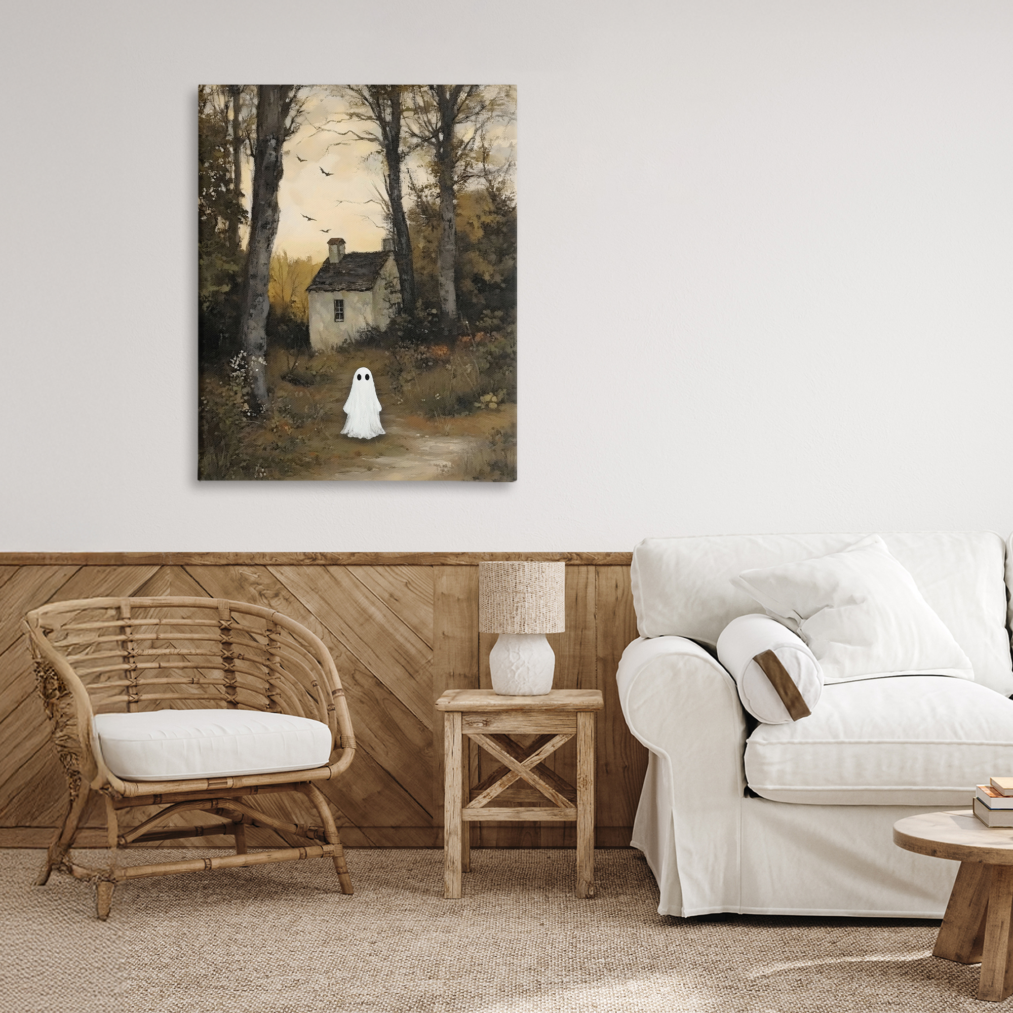 Little Ghost in Cottage Forest Canvas Wall Art, design by Arlington Prints