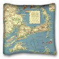 thumbnail image 1 of RYLABLUE Square Throw Pillow Case Cases Cover Cushion Covers Retro Vintage Nautical Maps Cape Cod Cowboy Blue Background Sofa Size 20x20 Inches Two Side, 1 of 1
