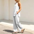 thumbnail image 5 of BADHUB Women 2 Piece Matching Lounge Sets Split Backless Tank Tops Wide Leg Pants Summer Outfits Tracksuit White S, 5 of 7