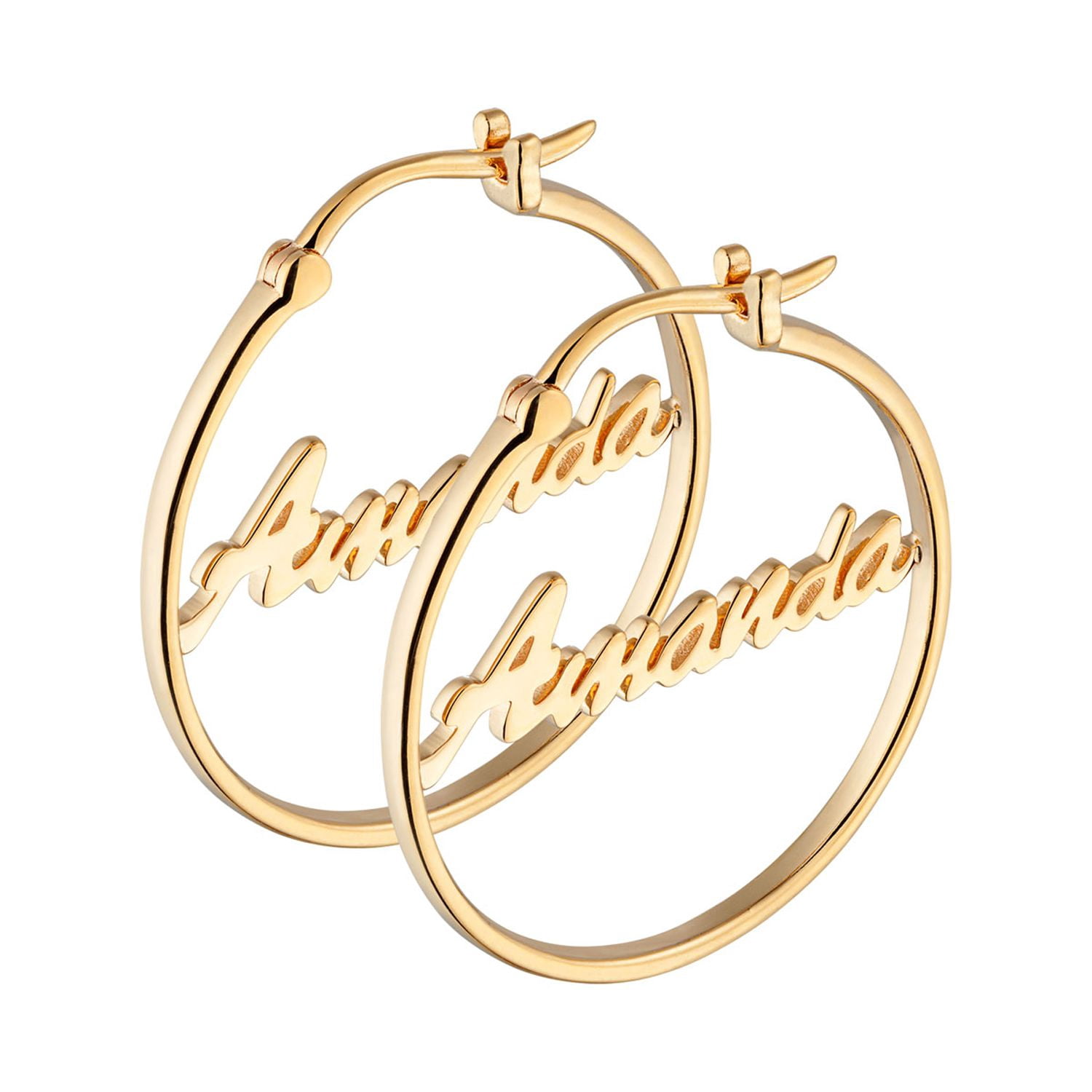 Personalized Planet Women's Sterling Silver or Gold over Silver Name Small 25mm or Medium 35mm Hoop Earrings