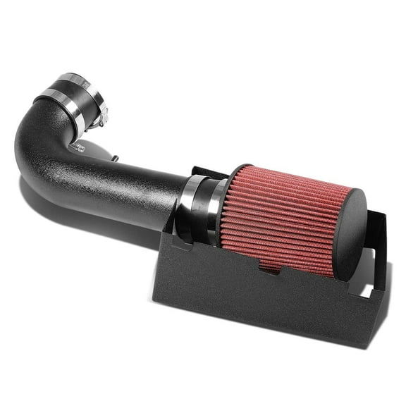 DNA Motoring AIP-2-HS-DMAG05V8-BKBK For 2005 to 2010 Charger 300C Magnum Challenger SRT8 Black-Coated Aluminum Cold Air Intake Pipe Heat Shield Red Filter 07 08 09