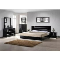 4 Piece Modern California King Bedroom Set, Black Lacquer Finish Platform Bed, Nightstand, Dresser and Mirror