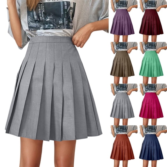 YUEHUA Girls Pleated Mini Skirt, High Waist A-Line Skater Skirt, Casual School Uniform Tennis Skirt for Summer Daily Party Wear