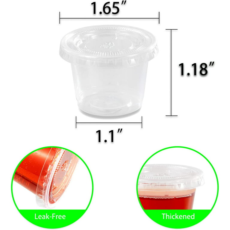 100 Sets - 1 oz. Plastic Condiment Containers with Lids, Jello Shot Cups,  Portion Cups with Lids, Dipping Sauce Cup, Salad Dressing Container,  Disposable Mini Plastic Souffle Cups Ramekin 