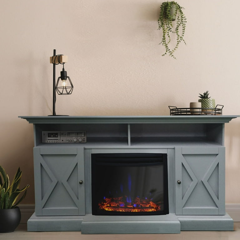 Antique blue tv stand with fireplace online