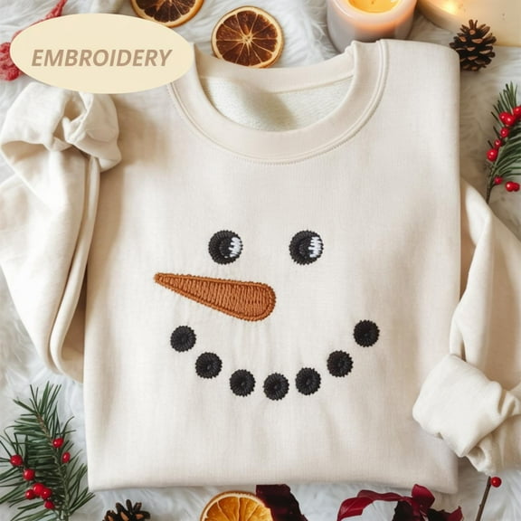 Embroidered Snowman Adult Sweatshirt - Holiday Sweater for Women - Cute Christmas Crewneck - Frosty - Holiday Christmas Pullover - Snowman