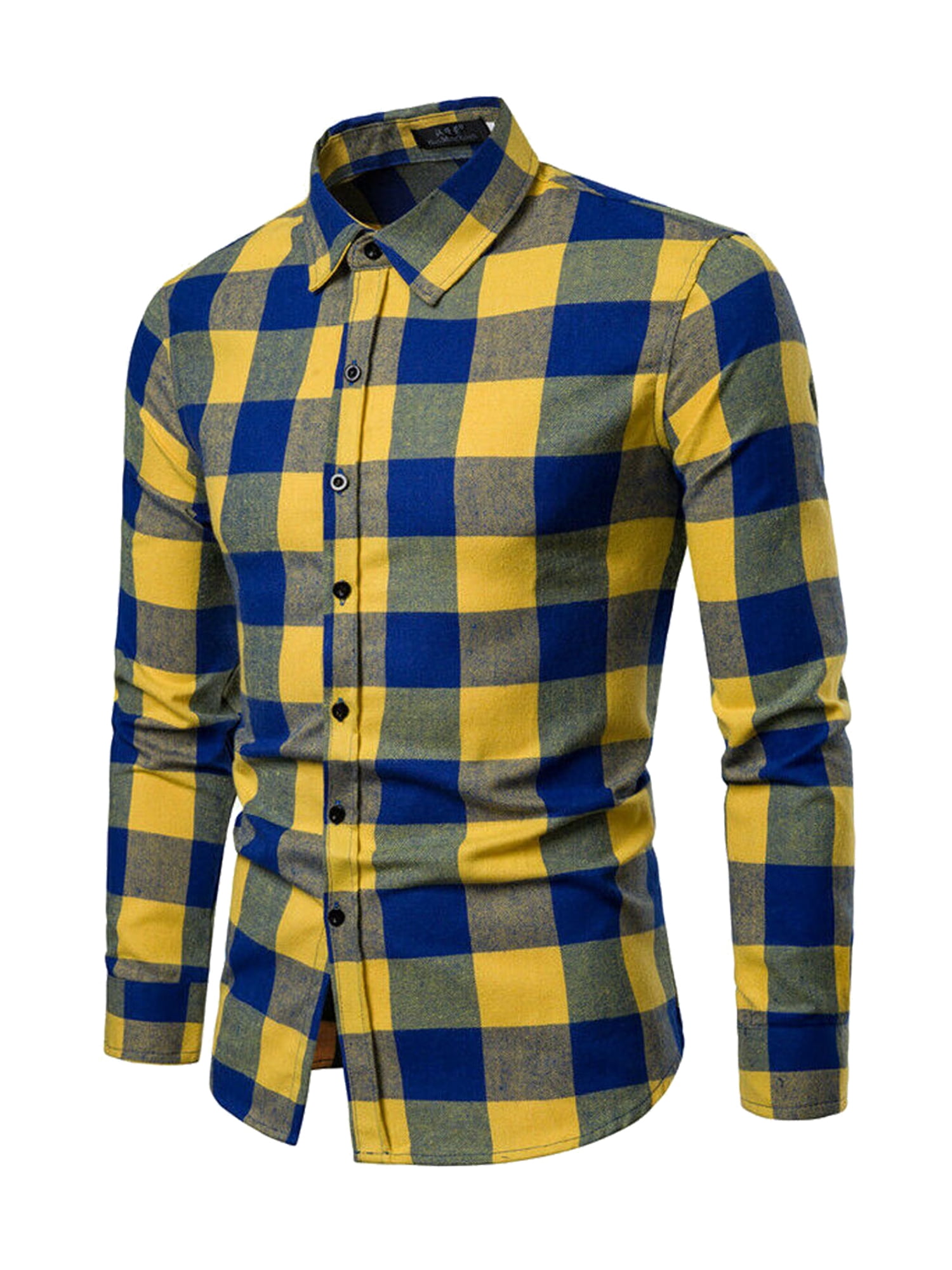 Men's Long Sleeve Plaid Shirt 100% pure cotton Male casual Check Shirts slim fit