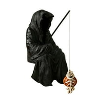HCTSHG Fishing Sitting Statue Gothic Robe, Halloween Fish Tank Decor, Halloween Statue for Outdoor Garden Yard Lawn Shelf Table and Desktop