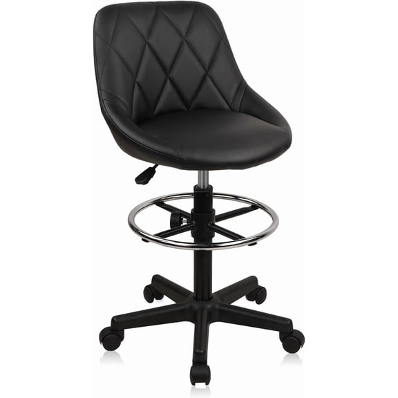 Drafting Chair with Back, Leather Rolling Swivel Stool with Adjustable Height and Footrest, Ergonomic Tall Standing Desk Office Chairs with Wheels for Home Work Shop Kitchen Bar, 1PK