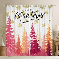Feelyou Girly Pink Tree Black Out Curtains, Gold Winter Snowflake Curtains Pack of 2 (42x63 Each), Merry Christmas Theme Bedroom Curtains, Microfiber Bedroom Decor