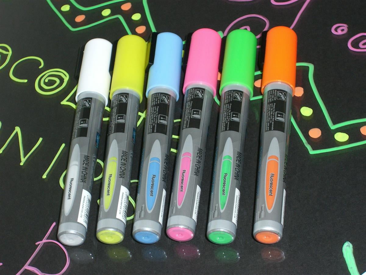 Wet Erase Neon Fluorescent Markers Bullet Tip Five Assorted Colors 5/Set 