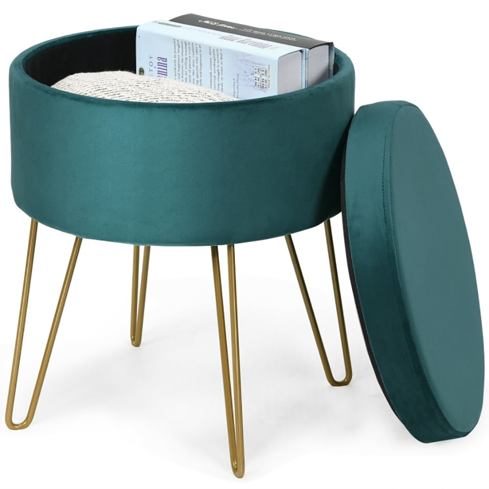 Finihen Round Velvet Storage Ottoman, Footrest Stool, Vanity Chair with Metal Legs, for Living Room, Bedroom, Dark Green Finihen Round Velvet Storage Ottoman, Footrest Stool, Vanity Chair with Metal Legs, for Living Room, Bedroom, Dark Green