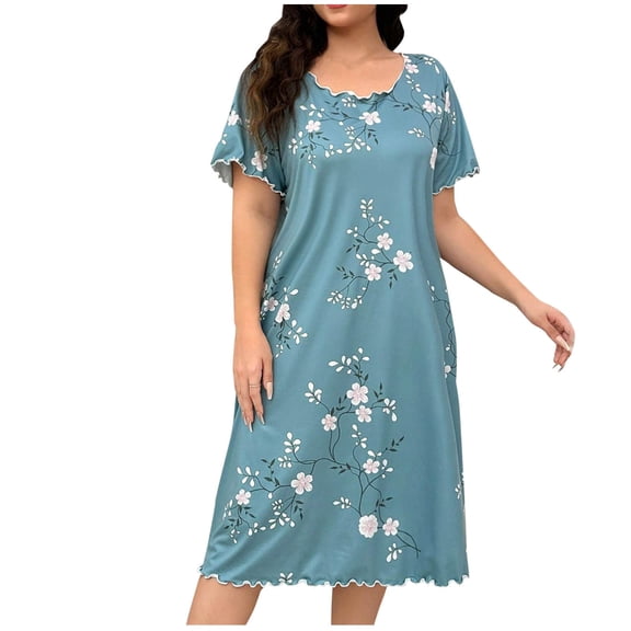 Stamzod Womens Nightgown Plus Size Sleepwear Short Sleeve Sleep Shirt Casual Nightshirt Light Blue XXXXL