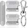 thumbnail image 1 of Ganchos para Llavero con Llaveros, Broches De Metal con Mosquetón Giratorios, para llavero con Cordón, Fabricación de Joyas, Manualidades - Plata (50 Ganchos Para Llavero + 50 Anillos De Llavero), 1 of 4