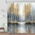 thumbnail image 2 of Gold Grey Tree Shower Curtain, Minimalist Boho Ombre Art Oil Painting Modern Style Shower Curtain Set, Modern Gold Landscape Shower Curtains for Bathroom, with Hooks-72"W x 78"L (Pack of 1), 2 of 7