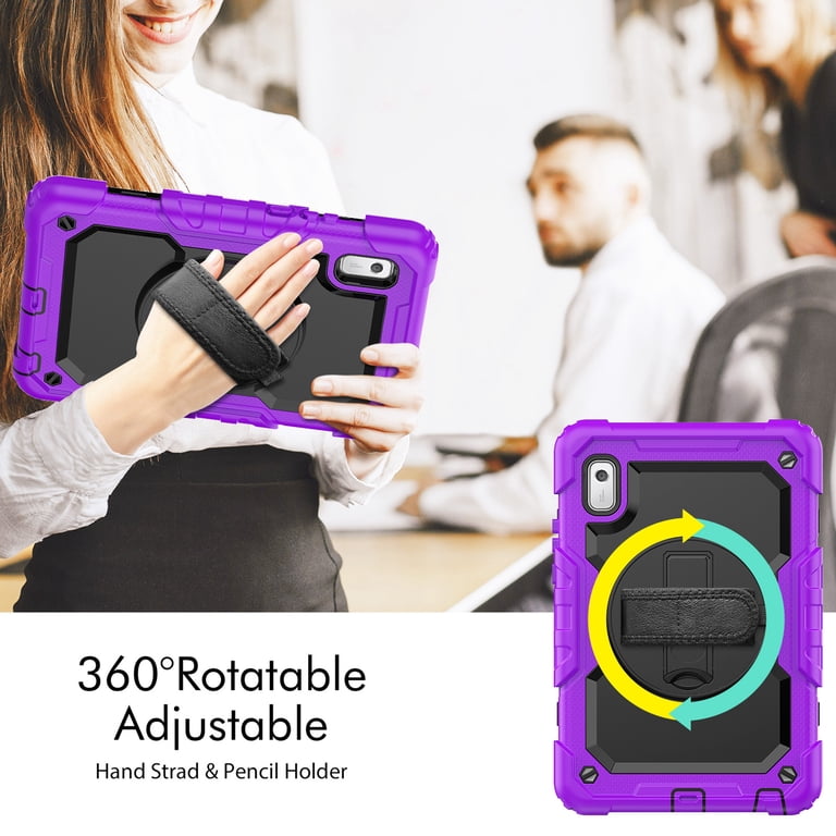 Junfire Shockproof Case For Lenovo Tab M9 2023 – Rugged Case With Screen Protector, Kickstand & Hand Strap – Black