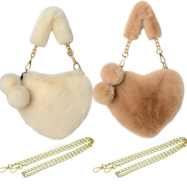 piezas de monedero peludo para el día de San Valentín, bolsos de mano suaves y esponjosos con forma de corazón para mujeres y niñas, lindo regalo para el día de San Valentín