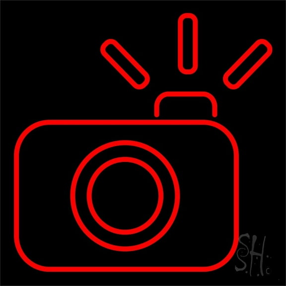 Compact Camera LED Neon Sign 24 x 24 - inches, Clear Edge Cut Acrylic Backing, with Dimmer - Bright and Premium built indoor LED Neon Sign for Computer & Electronics store decor.
