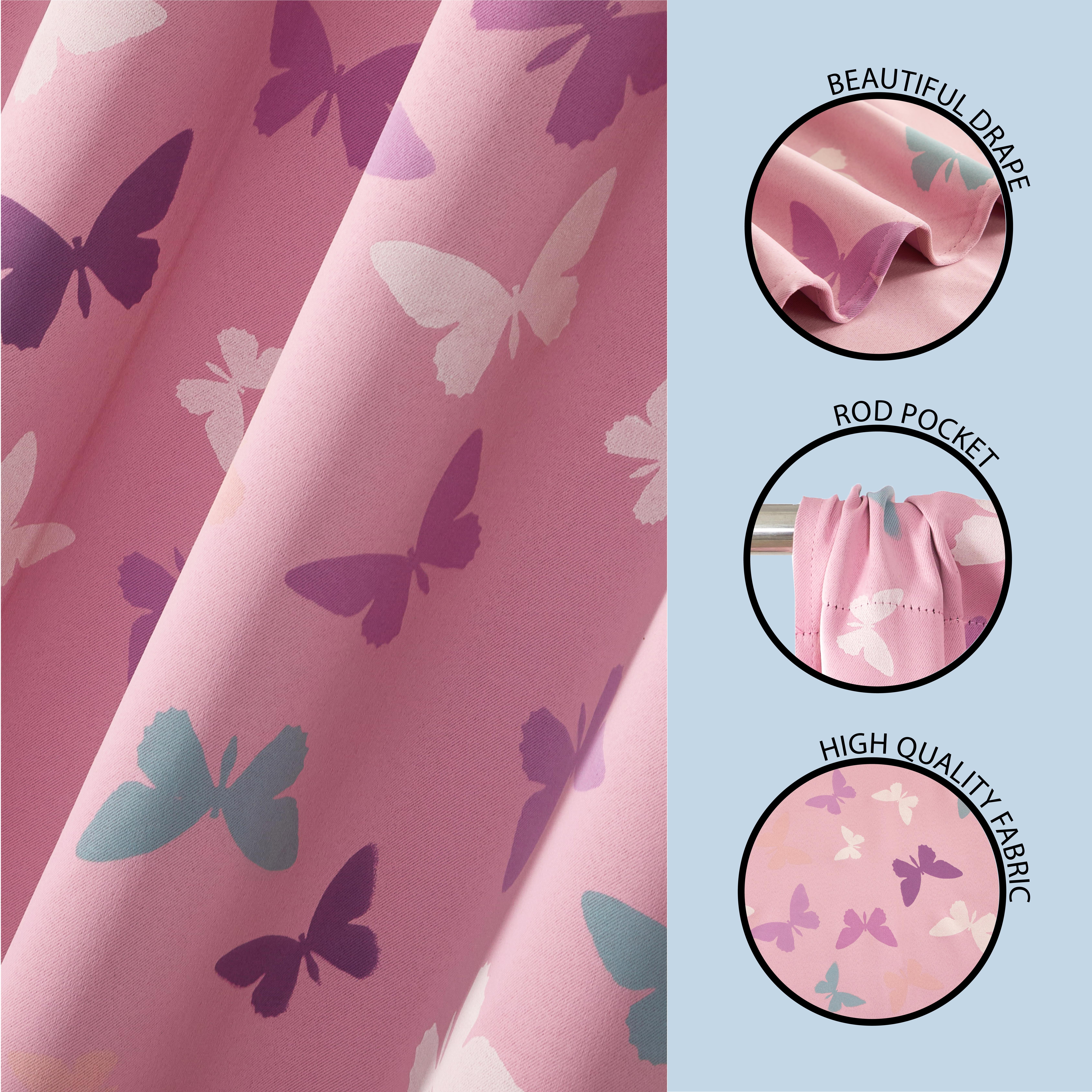 (2 pack) Your Zone Blackout Curtain Panel with Glow in the Dark Print, 1 Panel, Butterfly Pink, 37" W x 95" L