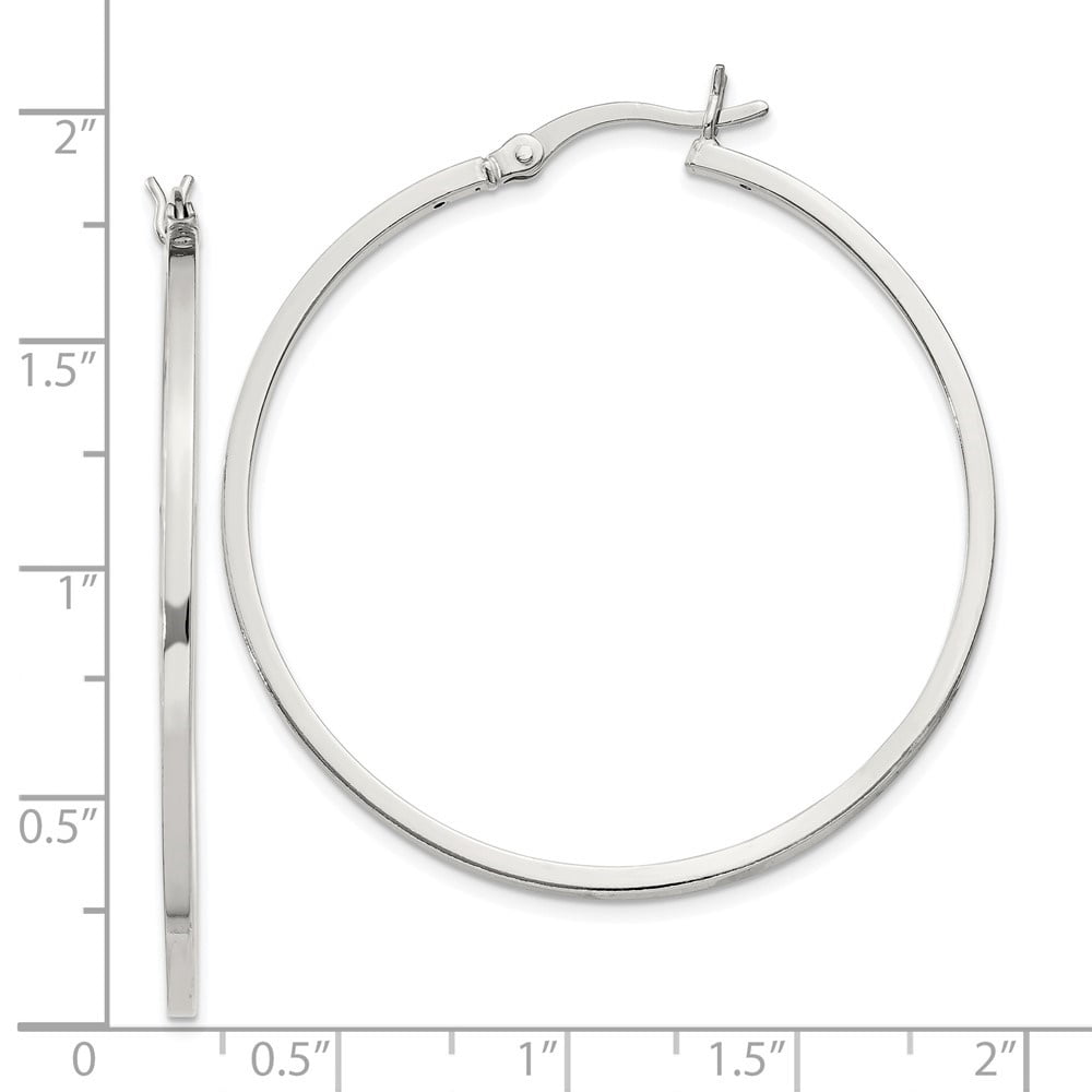 Diamond2Deal 925 Sterling Silver Rhodium-plated 1.5x40mm Hoop Earrings for Women (L- 1.58 inch, W- 1.58 inch)