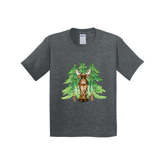 Inktastic Alaska Moose and Trees Youth T-Shirt