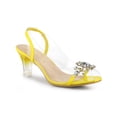 thumbnail image 1 of BLISSFUL STEP Sandales à Talon Moyen Transparent à Enfiler à Bride Arrière pour Femmes avec Fleurs et Strass Jaune 5,5, 1 of 7