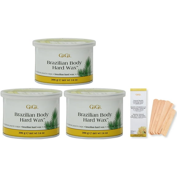 GiGi (3-PACK) Hard Body Wax for BRAZILIAN & Sensitive Areas and BONUS FREE Muslin and Spatula Combo Kit Included