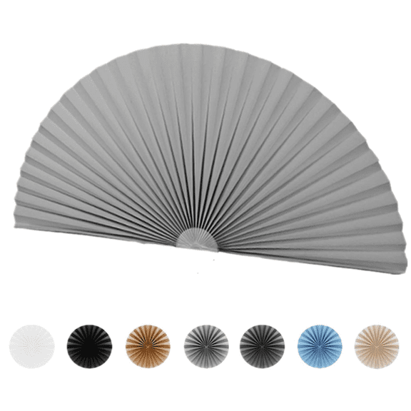 Arch Window Pleated Fabric Shades, Room Darkening, Self Adhesive, Semi Circle Window Shades Grey 30CM